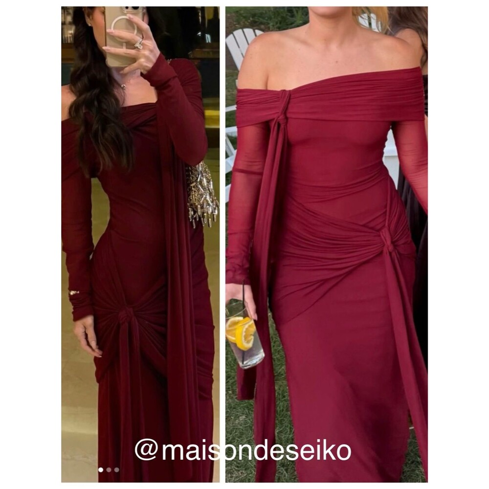 NWT Deme by Gabriella Maxi Dress Heloise Gown Burgundy Red Off Shoulder size M